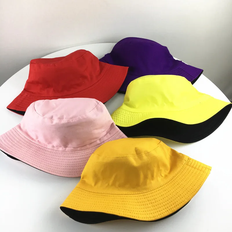 

2021 Cotton Double Sided Solid Color Bucket Hat Fisherman Hat Outdoor Travel Hat Sun Cap Hats for Men and Women 182