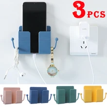 3PCS Punch Free Wall Mounted Organizer Storage Box Remote Control Mobile Phone Plug Wall Holder Charging Rack Multifunction Hook