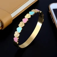 sweet heart charm cuff bangles for girls stainless steel gold plating 8mm width luxury wristband wedding women female jewelry