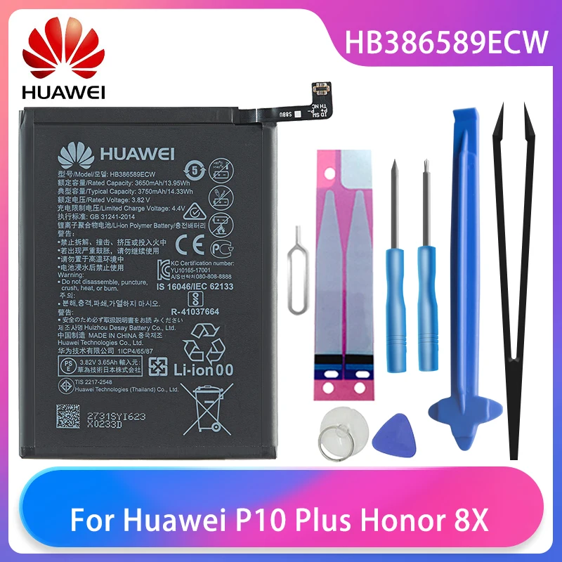 Оригинальный аккумулятор Huawei Honor 8X P10 Plus V10 Mate 20 Lite Nova 3 4 телефонный HB386589ECW 3750 мАч