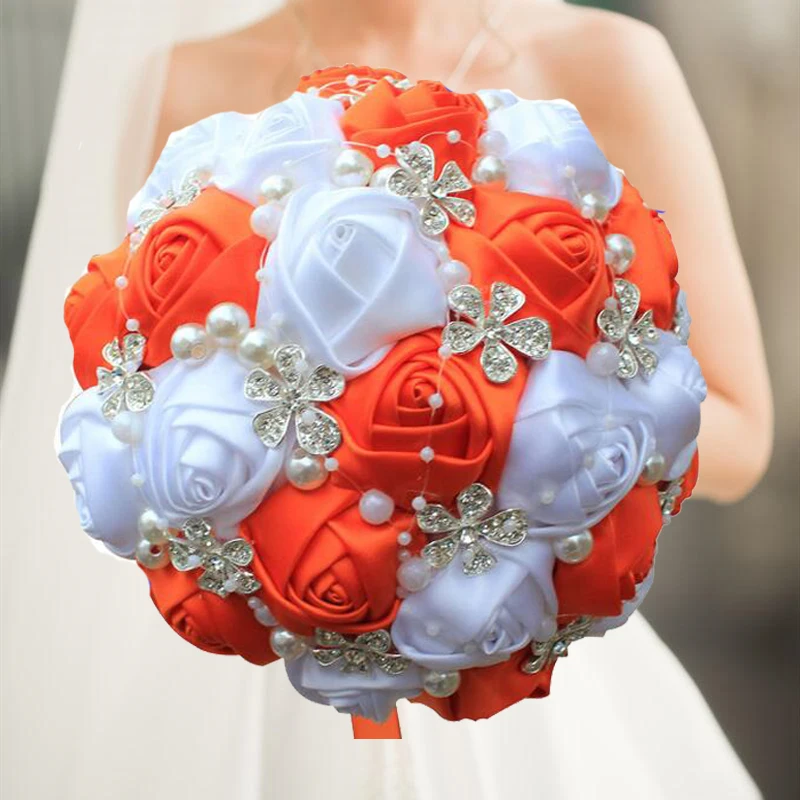 Желтый Королевский синий Свадебные букеты с кристаллами невесты Искусственные