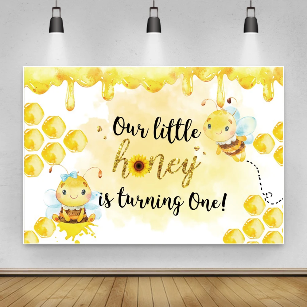 Laeacco Honey Sweet Bee Baby Shower Baptism Happy Birthday Party Cartoon Customized Poster Photo Background Photo Backdrop Photo