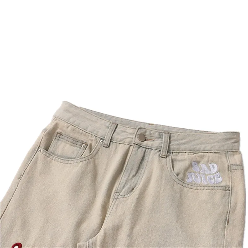 2021 New Arrival Letter Embroidery Retro Washed Men Baggy Jeans Trousers Khaki Hip Hop Straight Punk Vintage Casual Denim Pants