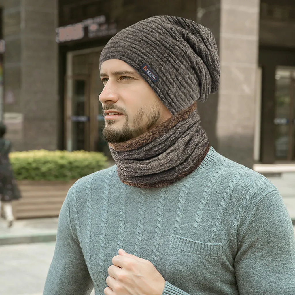 Fashion Men Warm Winter Hat Scarf Soft Knitted Set Skullies Beanies For Women Unisex Caps |