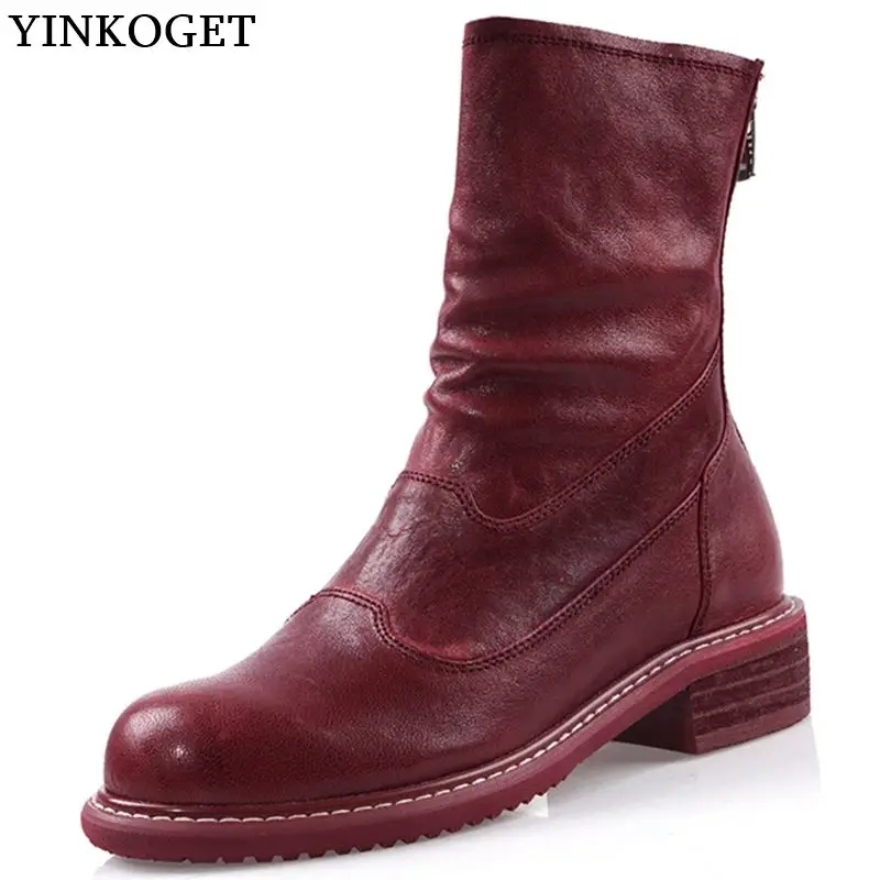 YINKOGET/женские ботинки до середины икры из натуральной овечьей кожи для отдыха