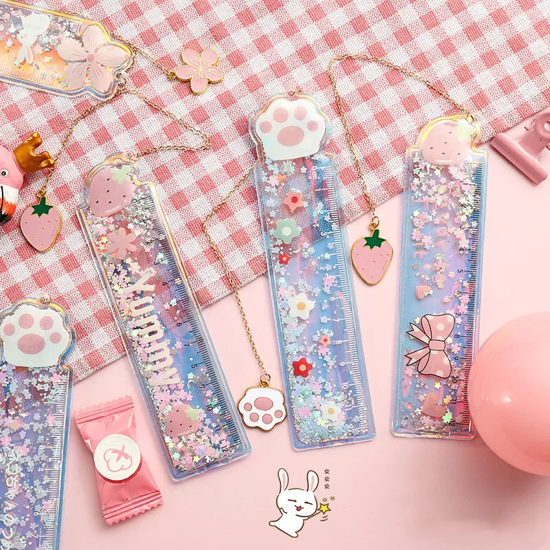 Kawaii вишня в цвету кошка Закладка для книги подвеска с линейкой милые ПВХ блеск