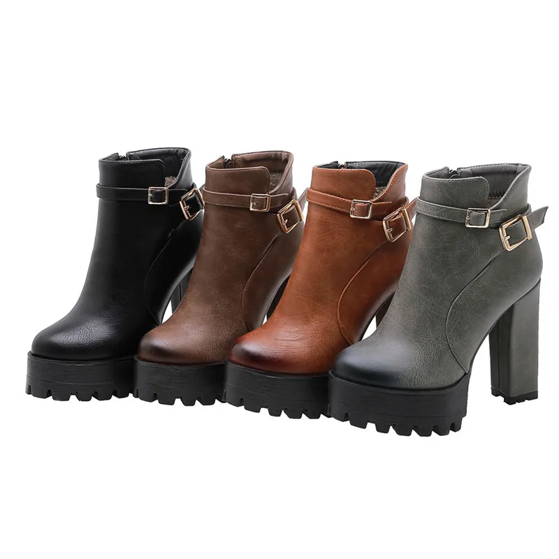 Женские ботильоны на платформе MORAZORA черные и высоком каблуке с круглым носком