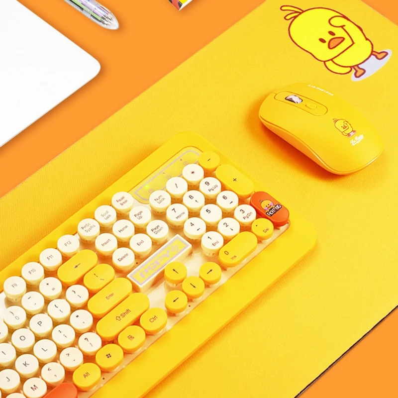 

Cute Cartoon Fashion Retro Round Keycap Wireless Keyboard Mouse USB Receiver Set for PC Computer Laptop