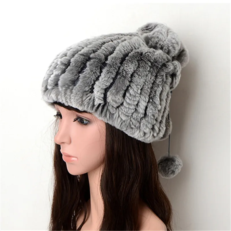 Женская зимняя меховая шапка теплая из натурального меха кролика Рекс различные