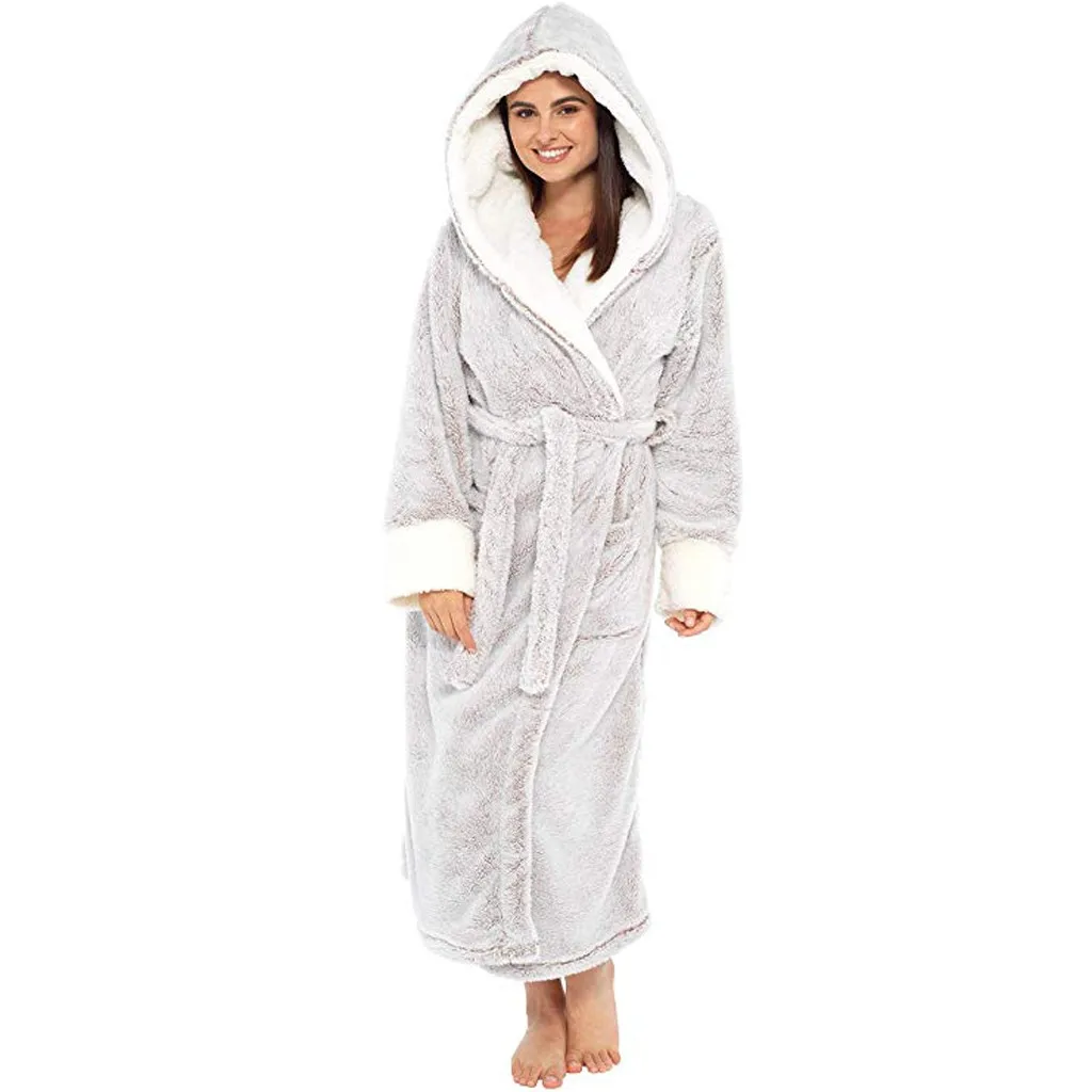 Women Men Flannel Bath Robe Sleepwear 2019 Autumn Winter Solid Plush Couple Bathrobe Thick Warm Female Dropshipping | Женская одежда