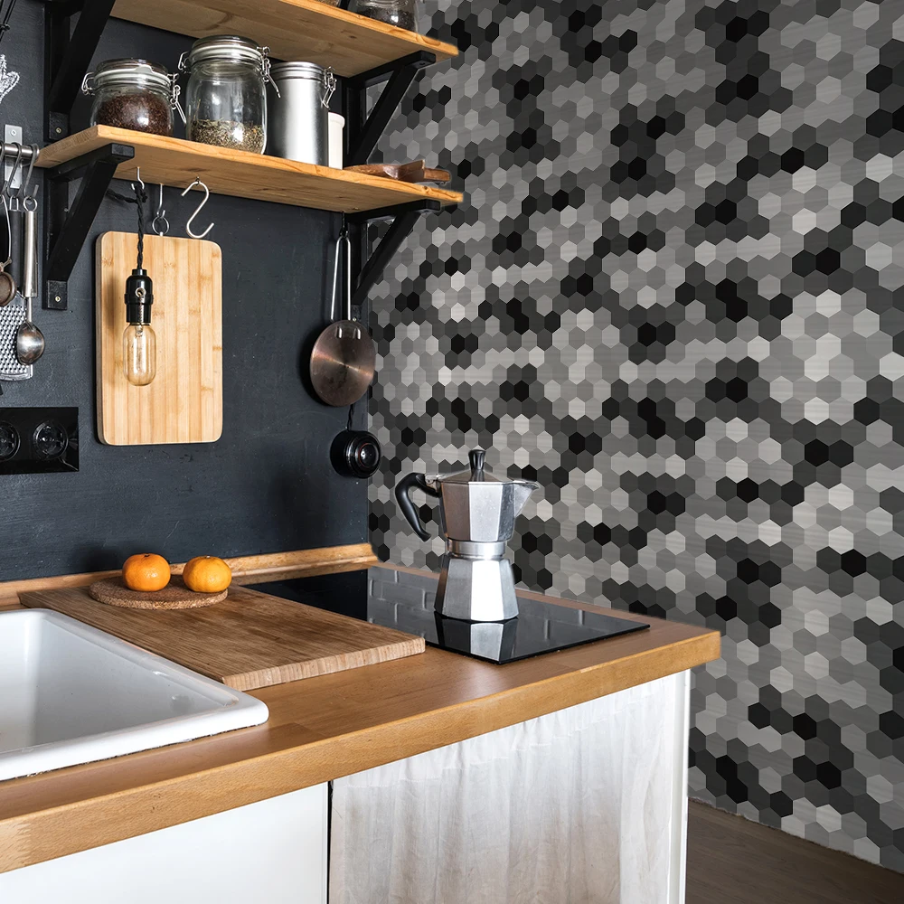 Funlife® Black White Grey Tile Stickers Self-Adhesive Removable DIY Wallpaper Wall Stickers for Furniture Bathroom Kitchen Decor
