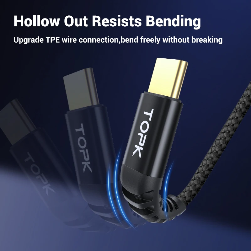 TOPK 60 Вт usb type C кабель для samsung QC3.0 3A PD быстрой зарядки USB передачи данных huawei Xiaomi