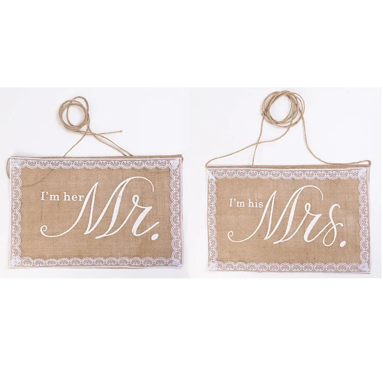 Свадебный стул мистер миссис знаки мешковины кружевной баннер свадебный Dcoration Mr