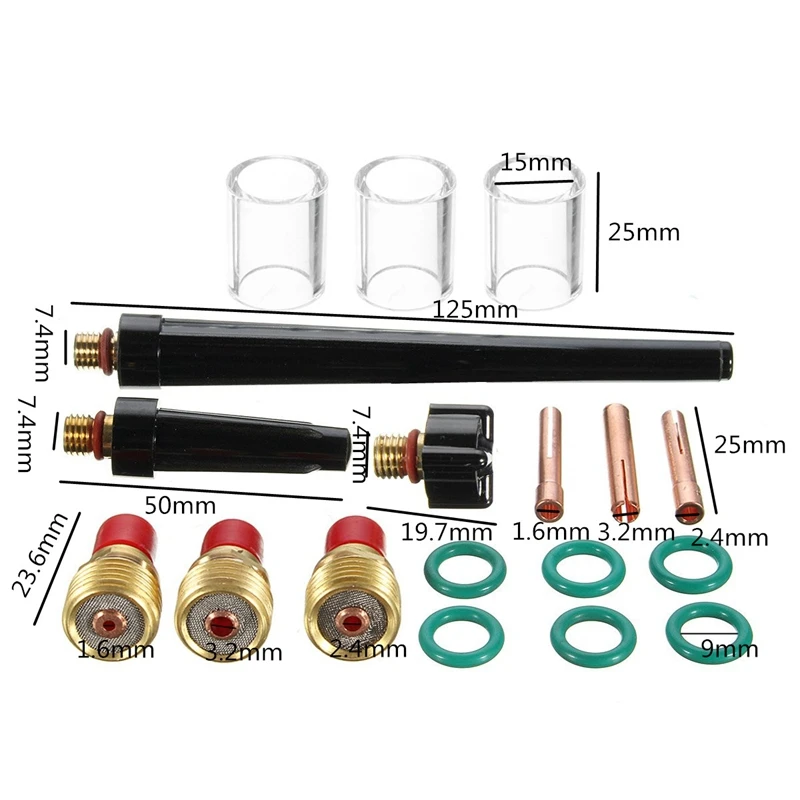 Top-18Pcs Tig сварочный фонарь короткие газа объектив стеклянный патрубок Набор чашек