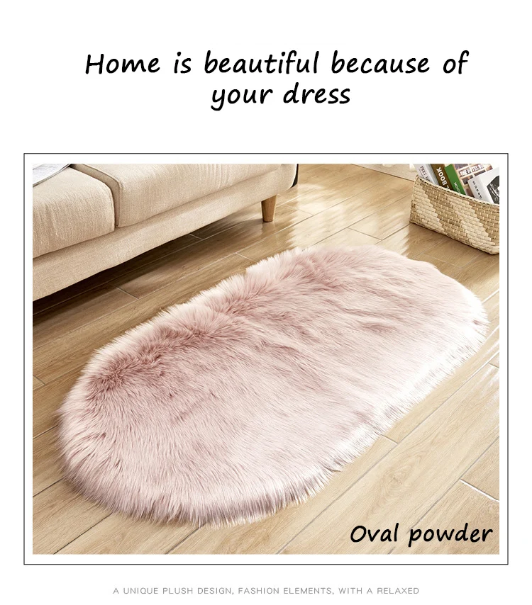 Oval Fur Faux Artificial Sheepskin Carpet Washable Seat Pad Fluffy Rugs Hairy Wool Soft Warm Carpets For Living Room