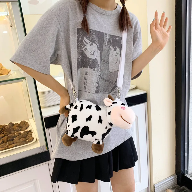 

Plush Female Student Shoulder Bags Girl cute doll cow bags for women 2021