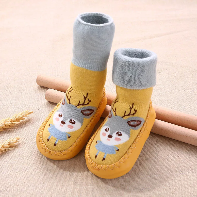 

Baby Rubber Shoes Toddlers Infant Sock Cartoon Animal Pattern Anti-slip Warm Terry Winter Baby Shoes