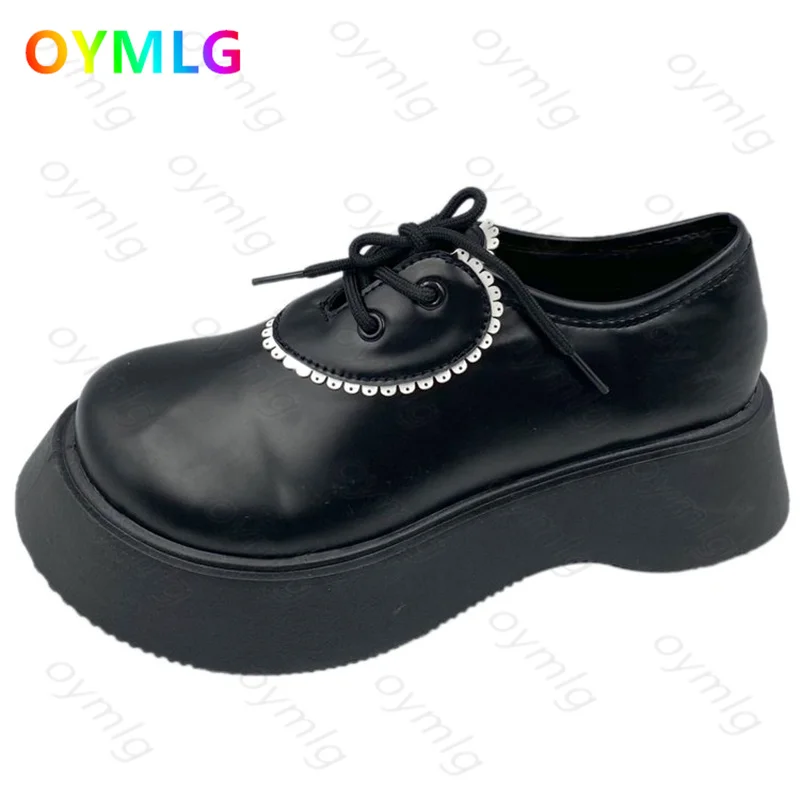 

Platform platform shoes small leather shoes women 2021 spring retro round toe women's shoes lace up shoes platform shoes