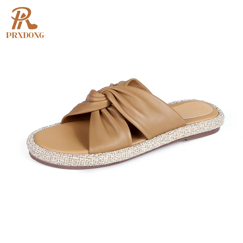 

Crystal Decoration Women Slippers Punk 2021 New Summer Low Heels Sandals For Women Genuine Leather Basic Casual Shoes Woman 39