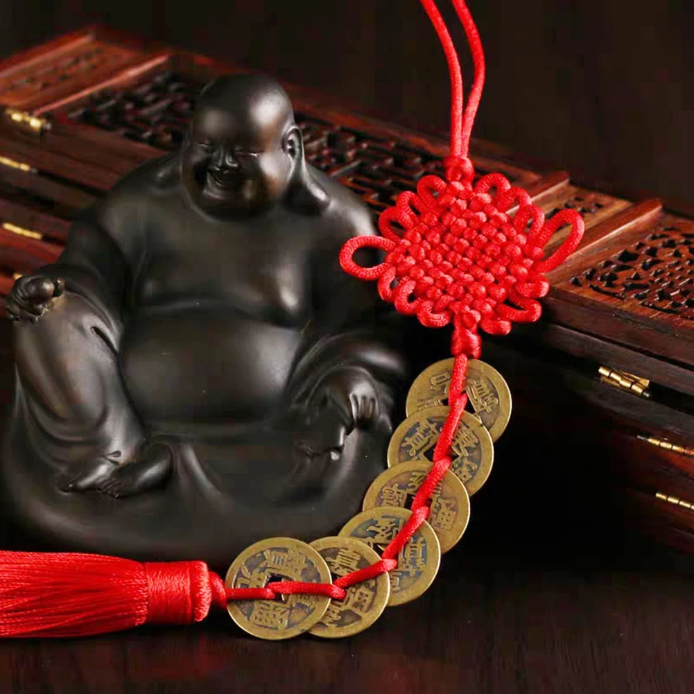 Подвеска с 5 монетами на удачу подвесная веревка интерьер фэн шуй украшение для