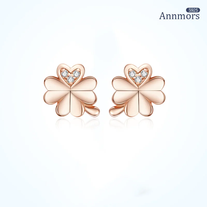 

Stud Earring Rose Gold Four-Leaf Clovers Elegant Earrings Anti-allergy Silver Plated Style Lucky Clover Gift Women Jewelry