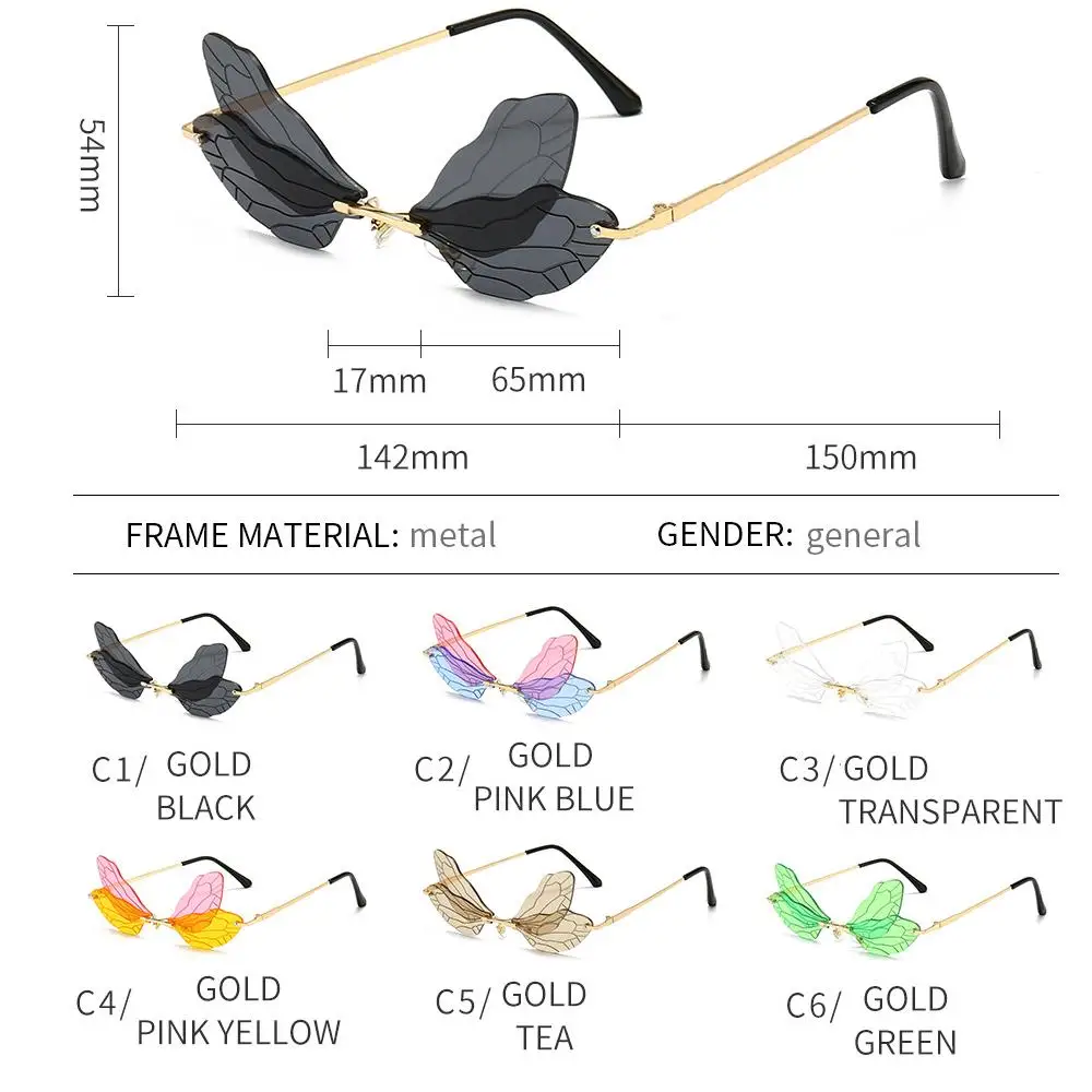 

LongKeeper 2020 Fashion Party Colorful Dragonfly Sunglasses Women Vintage Steampunk Sun Glasses Female Rimless Double Shades