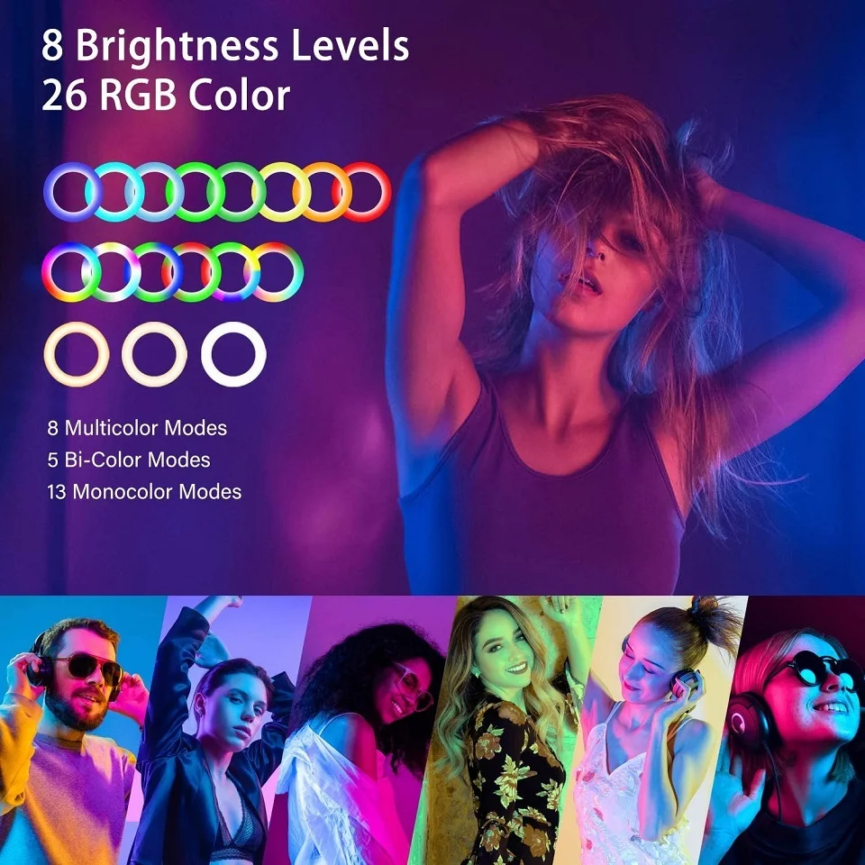 Кольцевой светодиодный светильник для селфи 10 дюймов RGB кольцевой фотографии