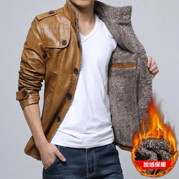 

LZICHENG 2021 плюс жира размера плюс сапоги с мехом; Большие размеры; Повседневная воротником-стойкой зимняя мужская кожаная куртка из искусствен...