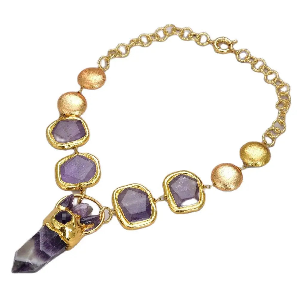 

Ювелирные изделия GG, ожерелье с подвеской из натурального аметиста, позолоченная цепочка, ожерелье в стиле хип-хоп для женщин