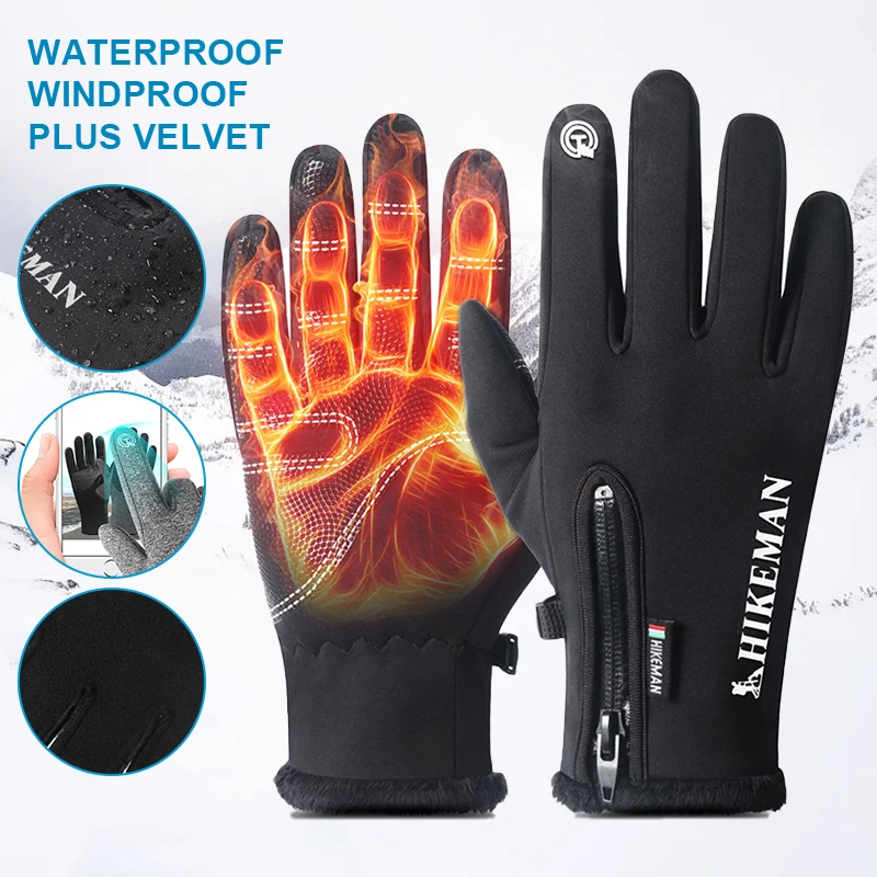 

Outdoor Camping Gloves Men's Thermal Anti-Slip Touch Screen Gloves Ski Drving Bicycle Riding Cycling Gloves Shooting Motor