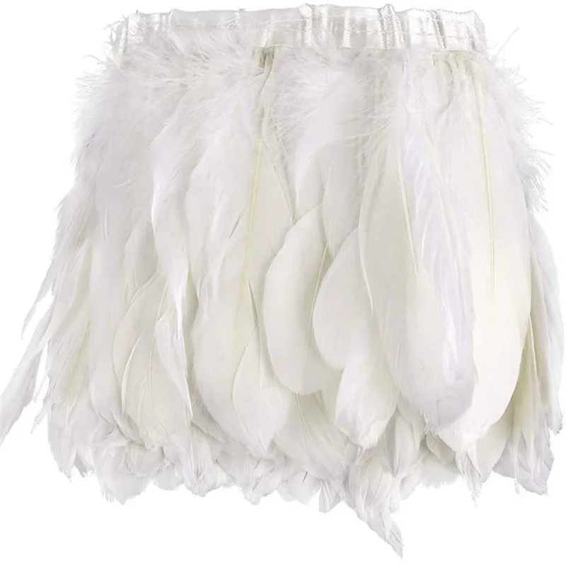 

Hot Sale 2Meter/lot White Goose Feather Ribbon Trims 15-20cm DIY Feathers for Needlework Decor Dress Cloth Belt Clothing Plumas