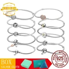 Браслеты из стерлингового серебра 925 пробы, оригинальные браслеты с подвесками, блестящие браслеты с кристаллами и застежкой в виде сердца, браслет сделай сам, женское ювелирное изделие