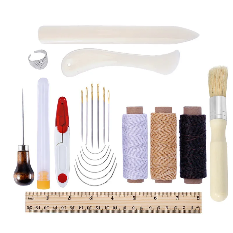 1Set Sewing Leathercraft Waxed Thread Needles Bookbinding Starter Tools Set DIY Leather Craft Kits
