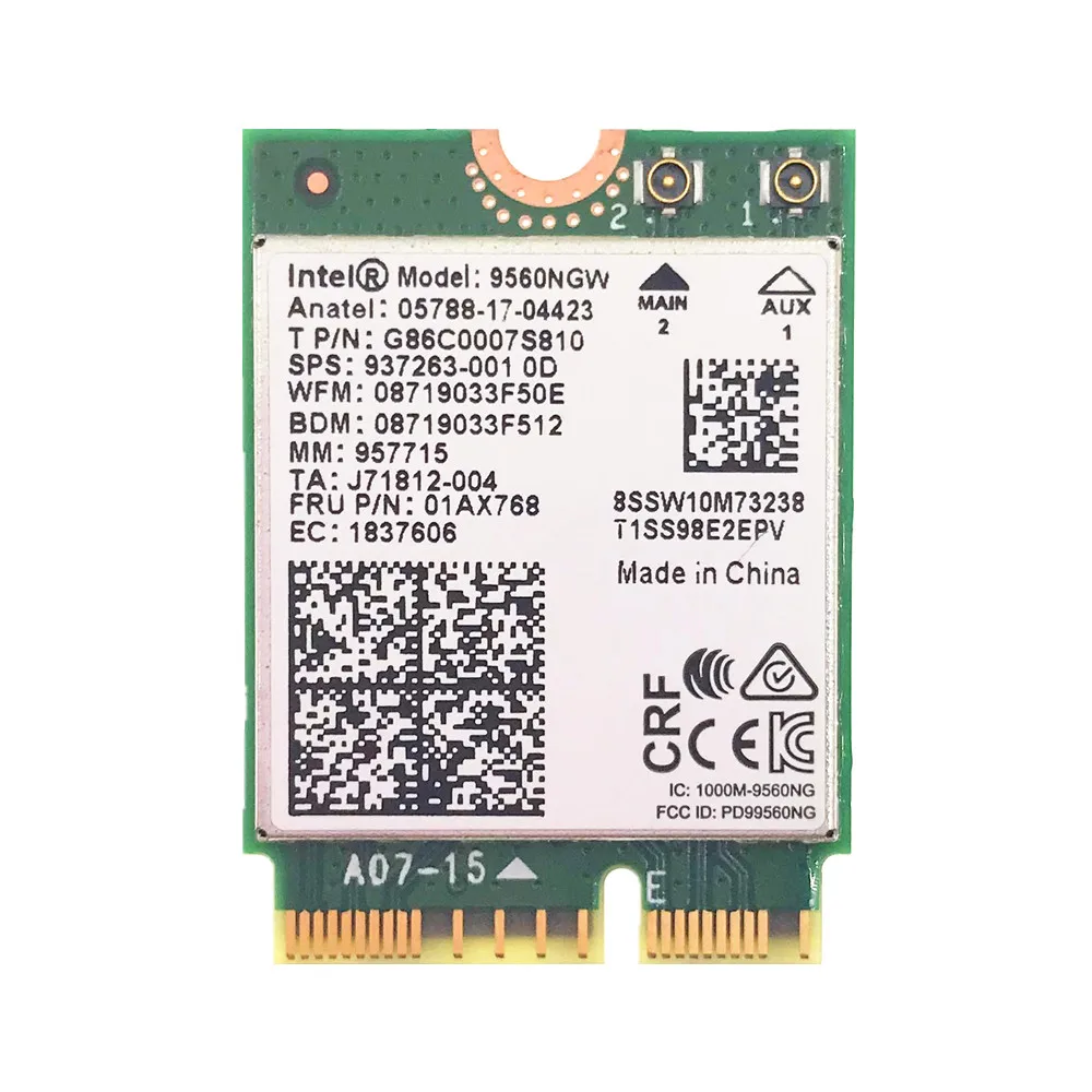 С 2 шт антеннами для Intel AC 9560 9560NGW 1,73 Гбит/с беспроводная карта NGFF M2: CNVi Wifi карта 802.11ac Bluetooth 5,0 для Windows 10