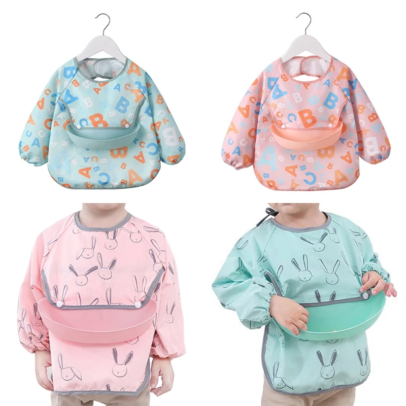 

T5EC Waterproof Baby Infant Cartoon Bibs Kids Adjustable Long Sleeve Painting Apron
