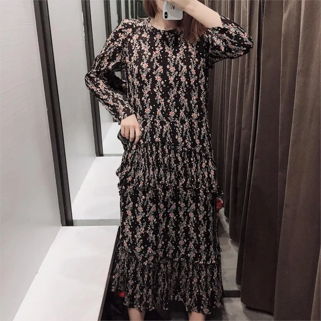 Za2019 Новое Женское осеннее маленькое французское платье с цветочным принтом