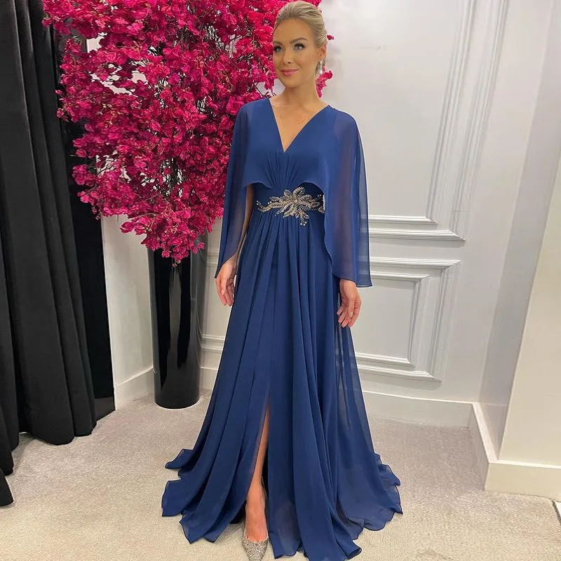 

Elegant Wedding Party Prom Dress Sexy Slim V-Neck Chiffon Split Robe De Soire De Mariage Robes De Cocktail Vestidos De Noche