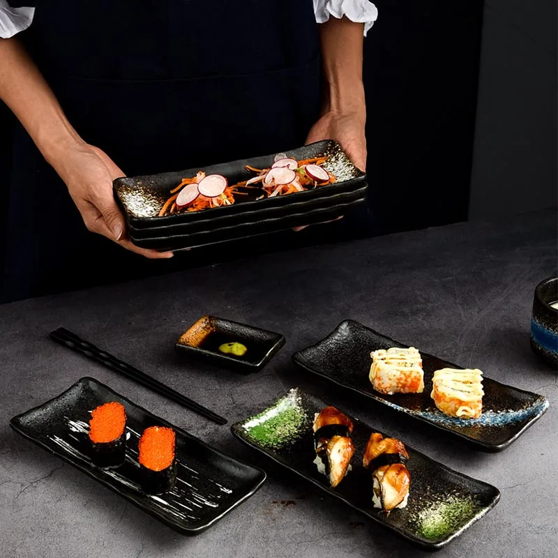 Ceramic Dishes Japanese Cuisine Rectangular Sushi Plate Vintage Restaurant Cake Dessert Snack Dish Fruit Tray Creative Tableware | Дом и сад