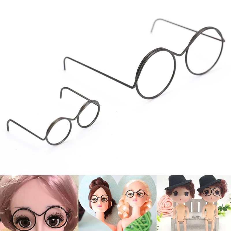 

2PCS BlackTop Selling Round Frame Lensless Retro Cool Doll Glasses For BJD Doll 1/6 30cm Doll Accessories