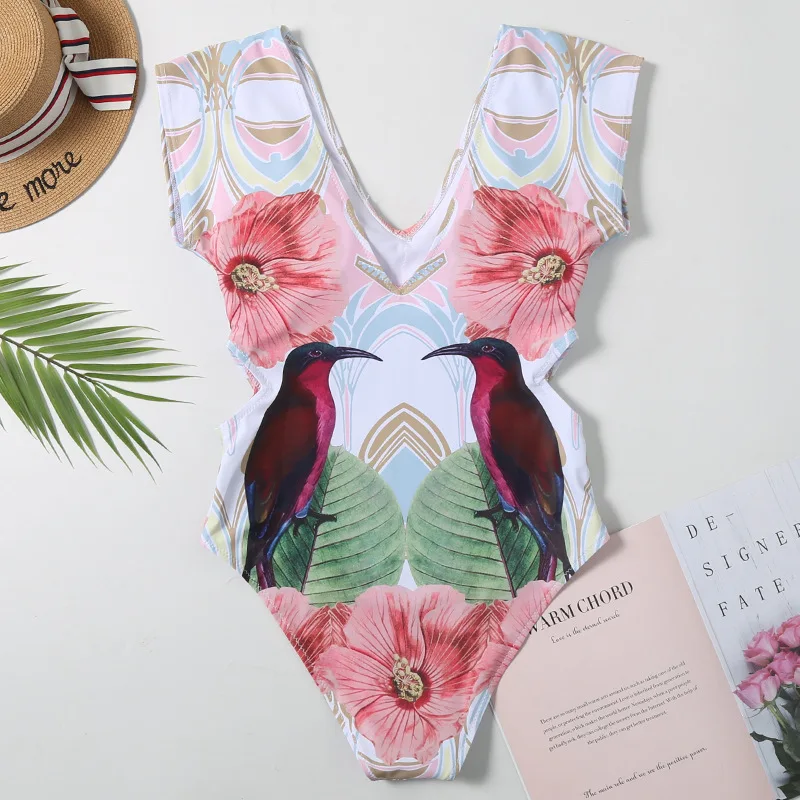 Tank One Piece Bathing Suit Swimwear Women Swimsuit Vintage Print Padded Push Up Beachwear Multi Colors Monokini Wholesale | Спорт и