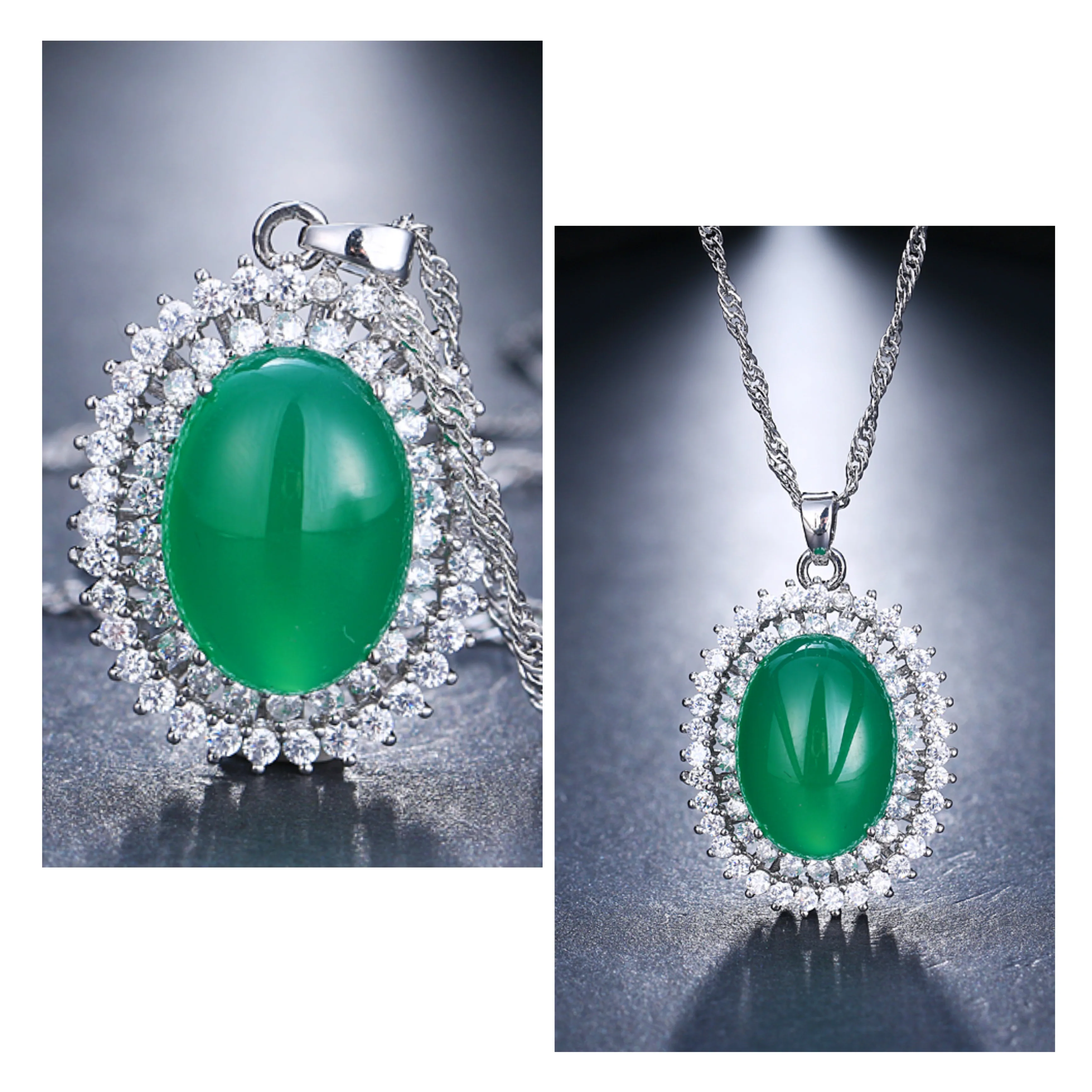 

AMC Trendy Shiny Crystal Big Emerald Green Color Zircon Chain Necklace Simple Ladies Performance Jewelry Gift for Women 2021