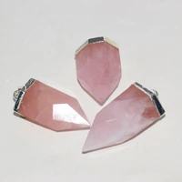 natural rose quartz pendant 2022 for women pink crystal stone love silver cap plating bullet gem stones jewelry making face 5pc