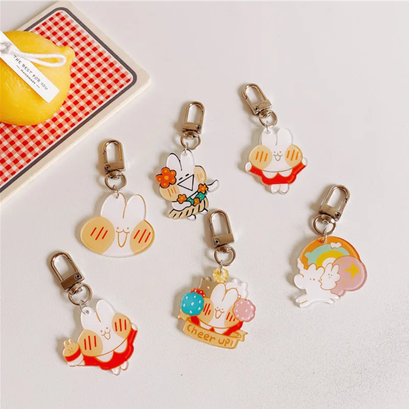 Cartoon Cute Rabbit PVC Keychain Minnie Key Ring Anime Mini Figure Chain Charm Holder Fashion Trinket Kids Gift | Канцтовары для