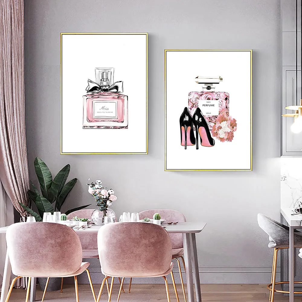 Абстрактная живопись плакат ПАРФЮМ арт Печать холст плакат Parfum розовая картина Мода Холст художественные плакаты и принты гостиная