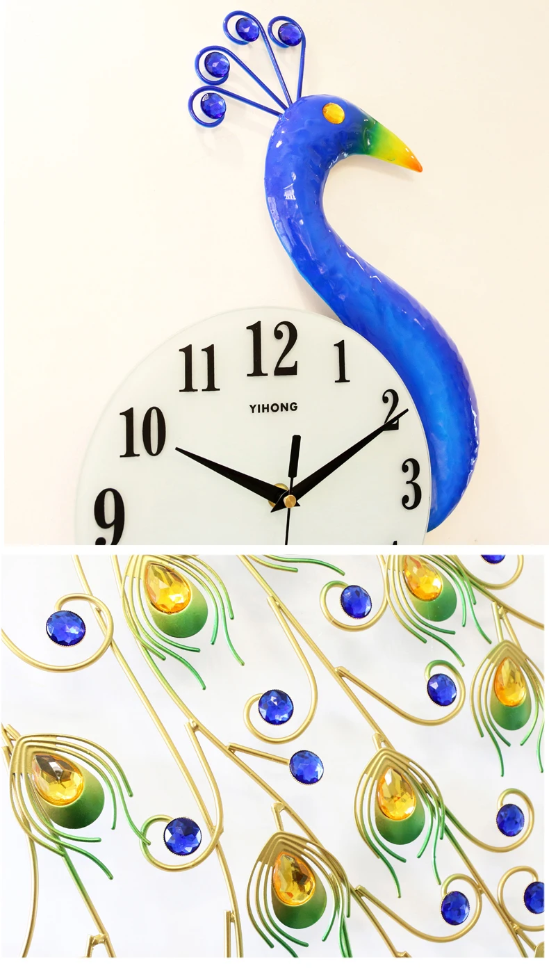 

Peacock clock wall clock living room modern minimalist creative clock mute quartz clock fashion atmosphere wall charts