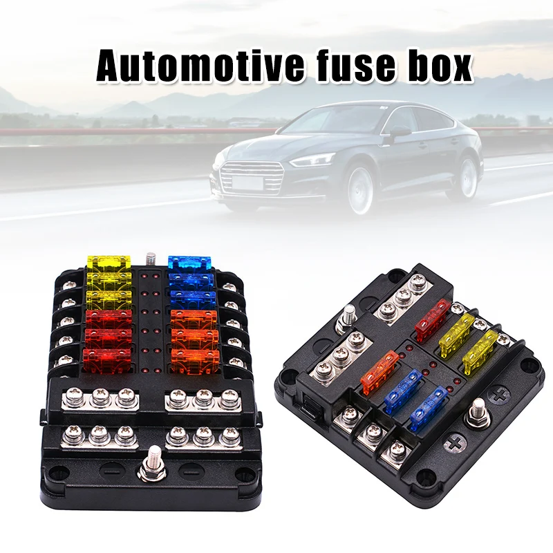 12V 32V Plastic Cover Fuse Box Holder M5 12 Stud with LED Indicator Light 6/12 Ways Blades for Car F-Best | Автомобили и