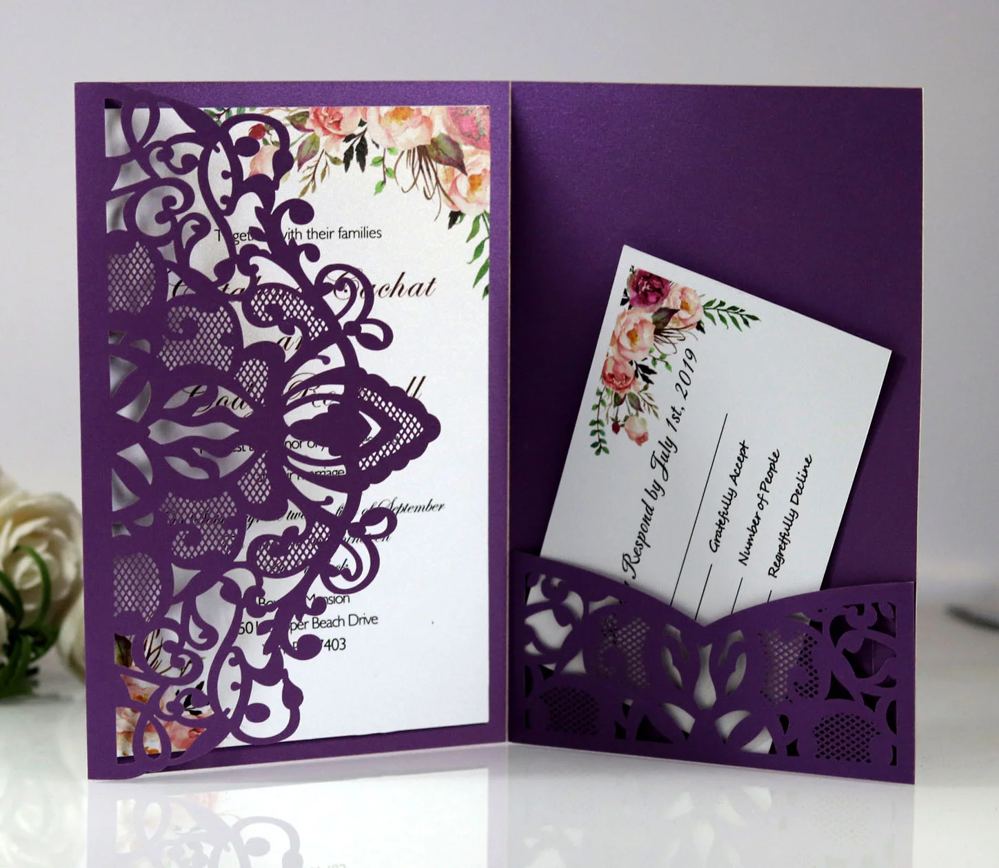 10pcs Exquisite Laser Cutting Wedding Invitation Custom Business And RSVP Card Greeting Decoration Party Supplies | Дом и сад