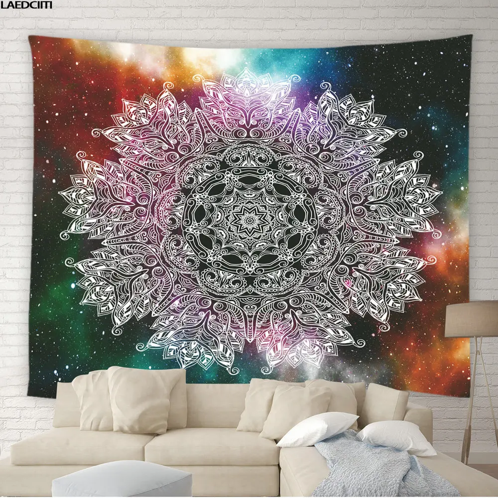 

Mandala Floral Tapestry Fantasy Universe Starry Sky Bohemia Background Wall Hanging Cloth Bedroom Dorm Tapestries Home Decor