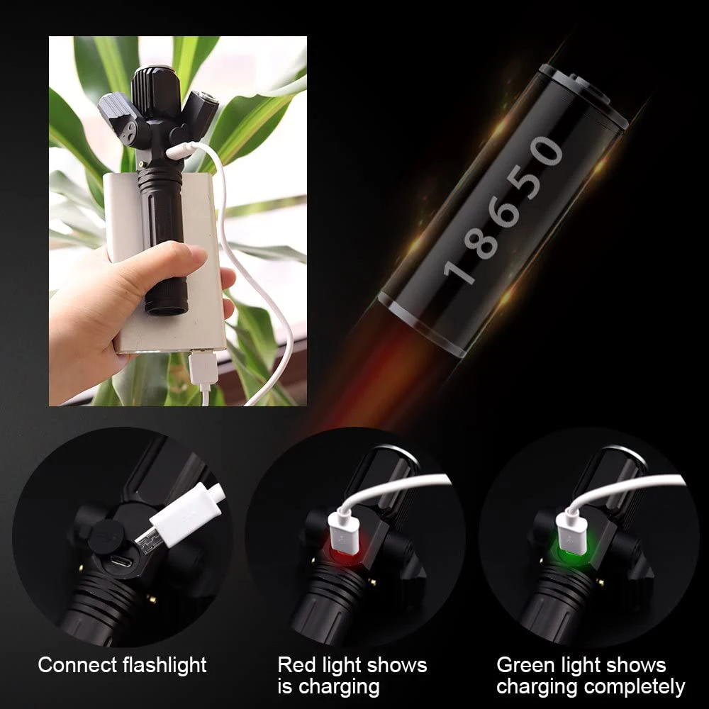 

T6 L2LED Aluminum Flashlight Multifunctional Strong Light Three Lamp Heads USB Airplane Shape Flashlights Outdoor Lighting