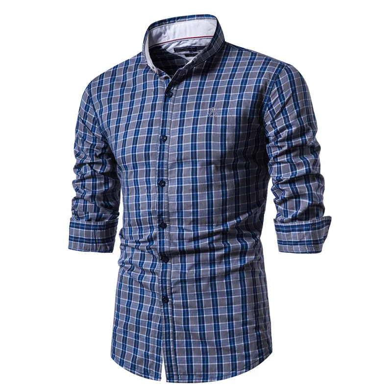 

2021 New Spring 100% Cotton Plaid Shirt Men Casual Business Social Men's Shirt Long Sleeve High Quality Brand Mens Dress Shirts